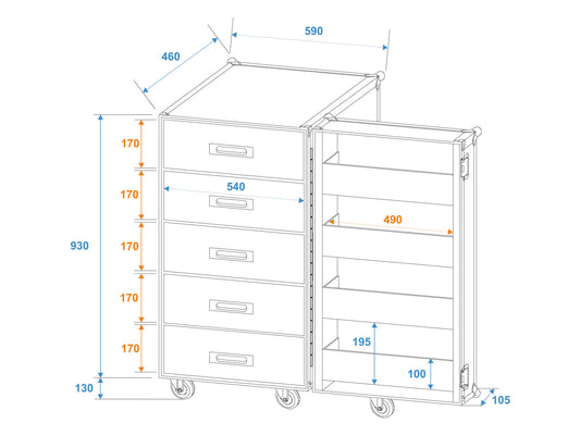Roadinger TSF-1 Universal-Schubladen-Case mit Rollen – Ansicht 2