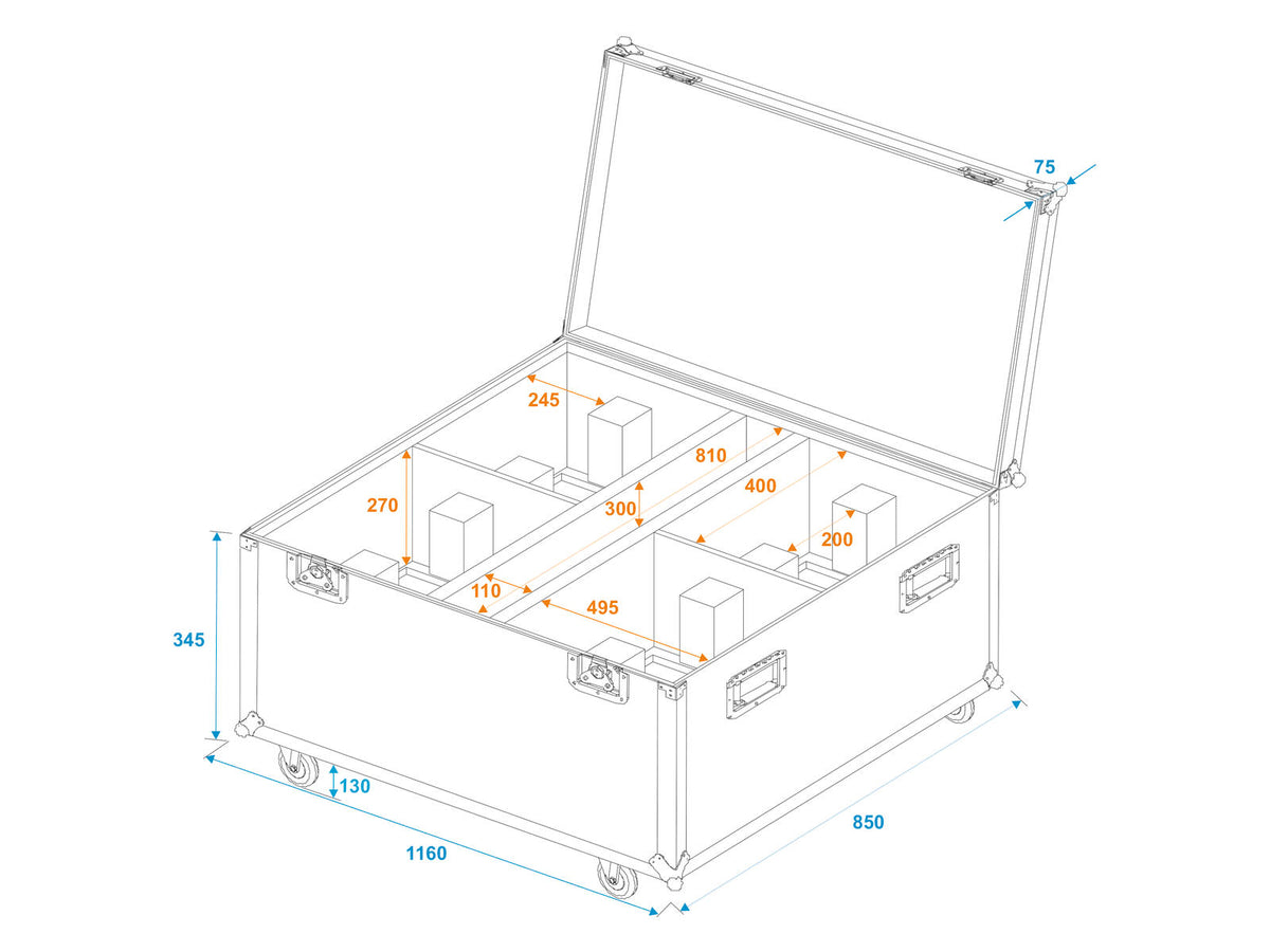 Roadinger Flightcase 4x THA-250F mit Rollen – Ansicht 5