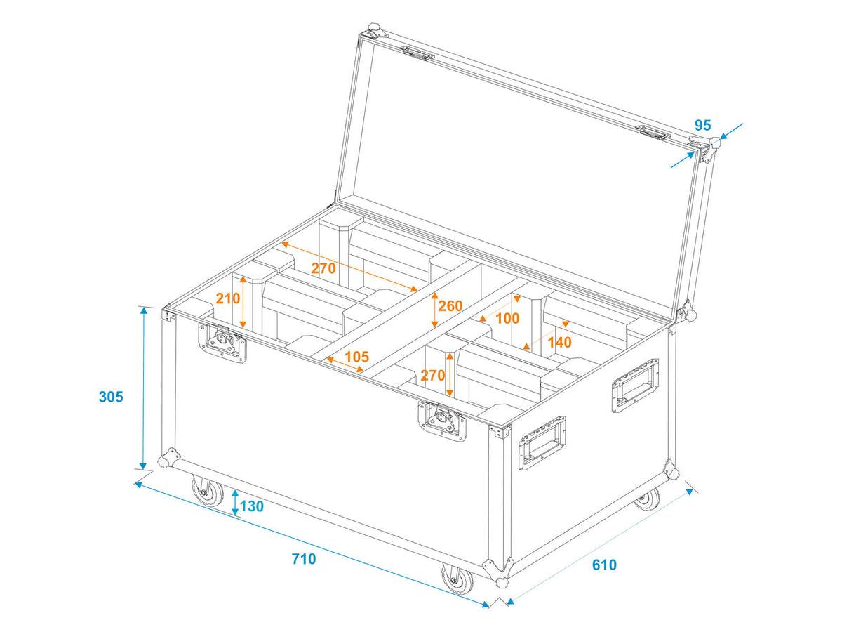 Roadinger Flightcase 4x LED TMH-X1 Moving-Head Beam mit Rollen – Ansicht 5