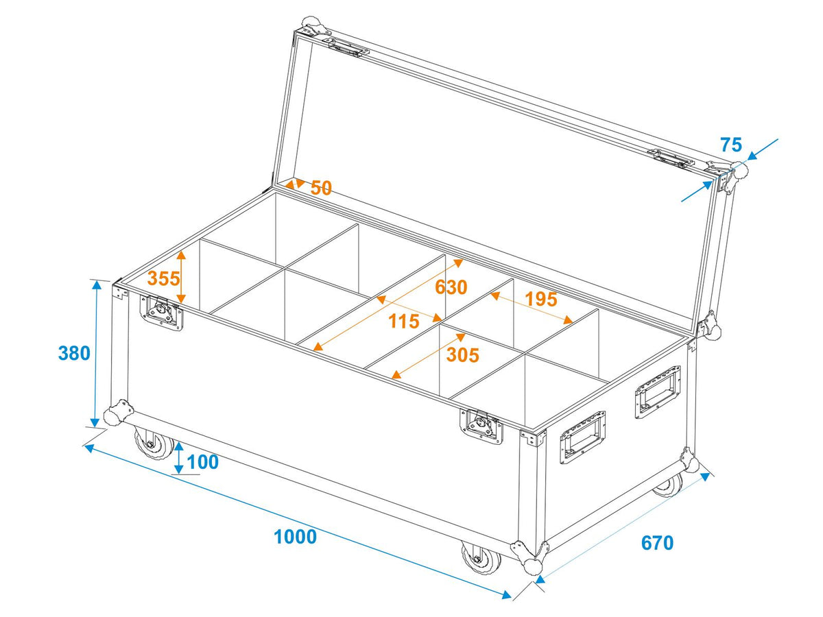 Roadinger Flightcase 8x LED IP PAR 12x8W QCL/12x9W SQL Spot mit Rollen – Ansicht 5