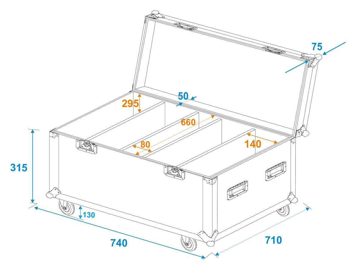 Roadinger Flightcase 4x LED PLL-480 mit Rollen – Ansicht 5