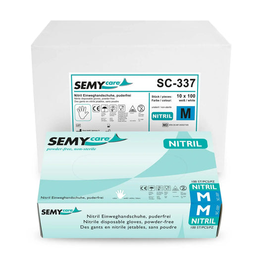 SemyCare Nitril-Einweghandschuhe weiß, puderfrei, 10 x 100 Stück