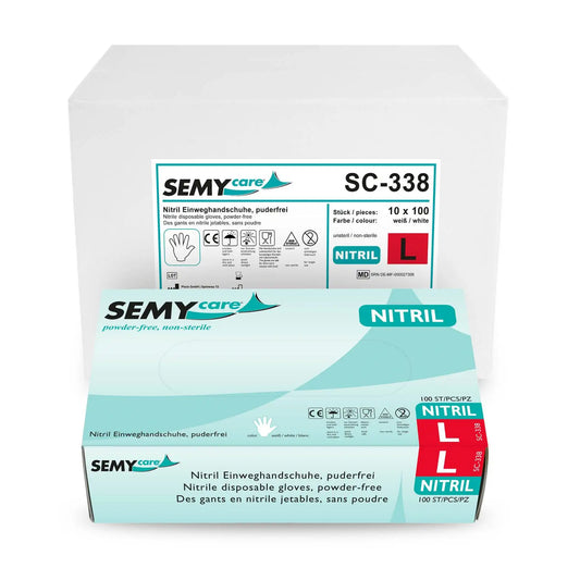 SemyCare Nitril-Einweghandschuhe weiß, puderfrei, 10 x 100 Stück