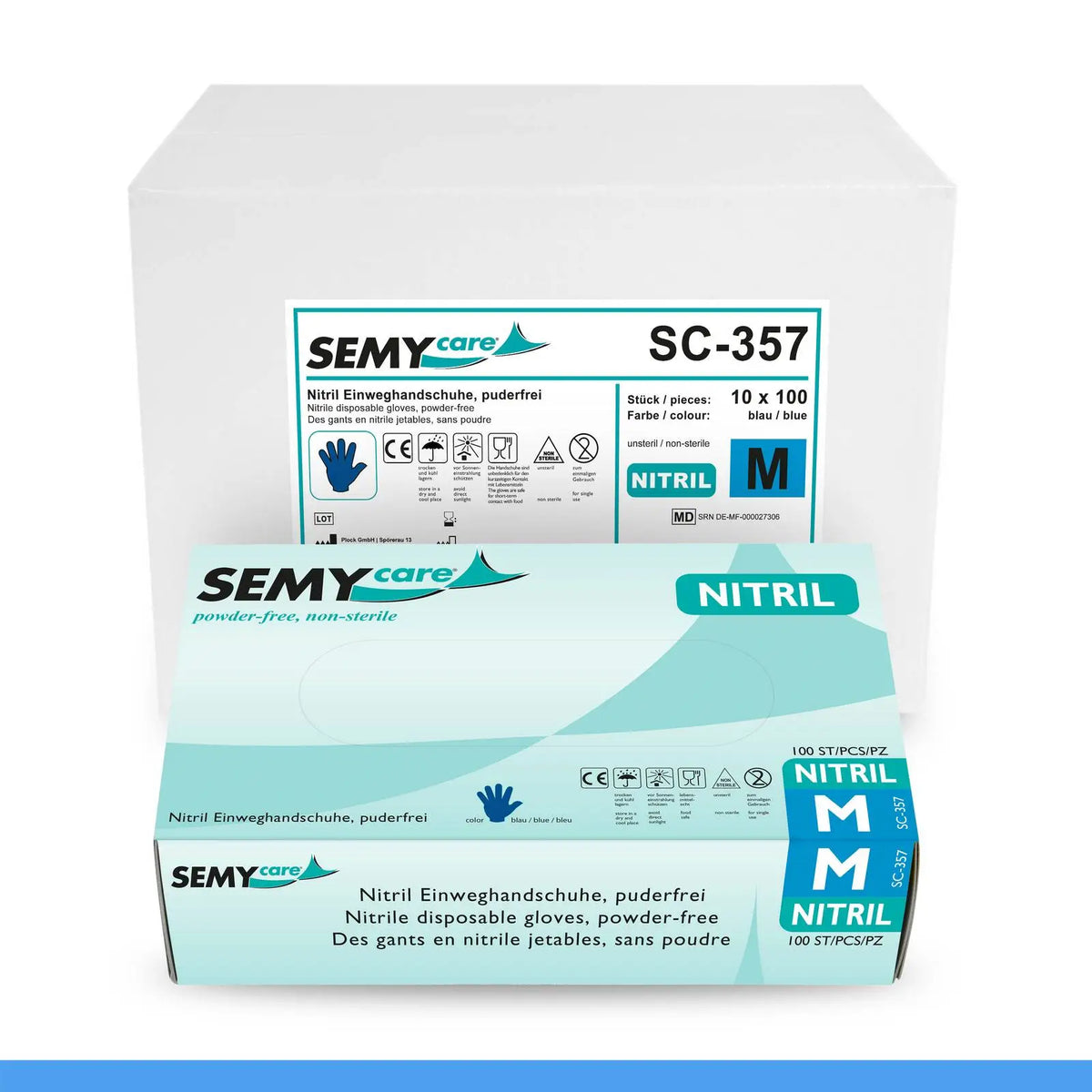SemyCare Nitril-Einweghandschuhe blau, puderfrei, 10 x 100 Stück