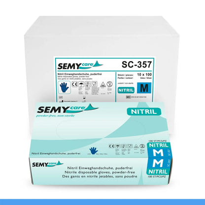 SemyCare Nitril-Einweghandschuhe blau, puderfrei, 10 x 100 Stück