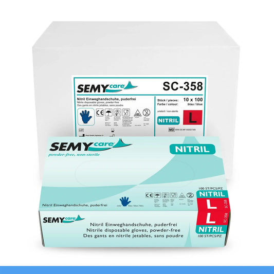 SemyCare Nitril-Einweghandschuhe blau, puderfrei, 10 x 100 Stück