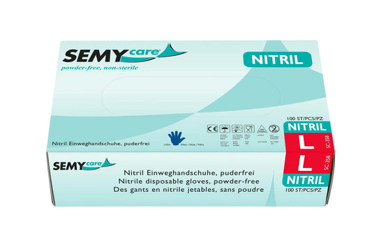 SemyCare Nitril-Einweghandschuhe blau, puderfrei, 10 x 100 Stück