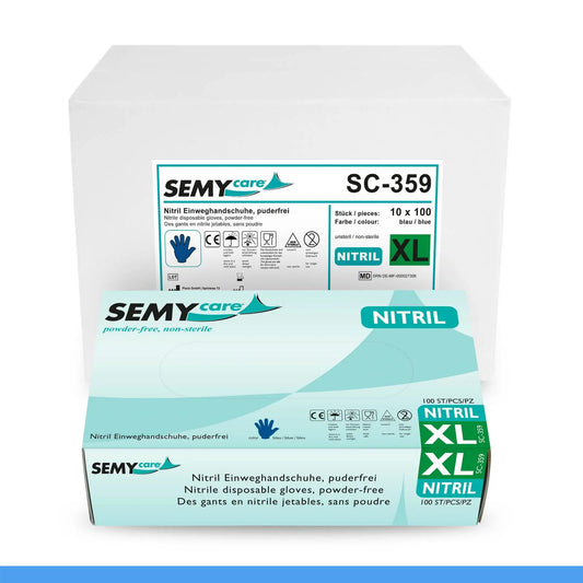 SemyCare Nitril-Einweghandschuhe blau, puderfrei, 10 x 100 Stück