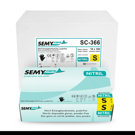 SemyCare Nitril-Einweghandschuhe schwarz, puderfrei, 10 x 100 Stück