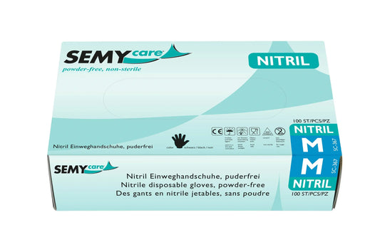 SemyCare Nitril-Einweghandschuhe schwarz, puderfrei, 10 x 100 Stück