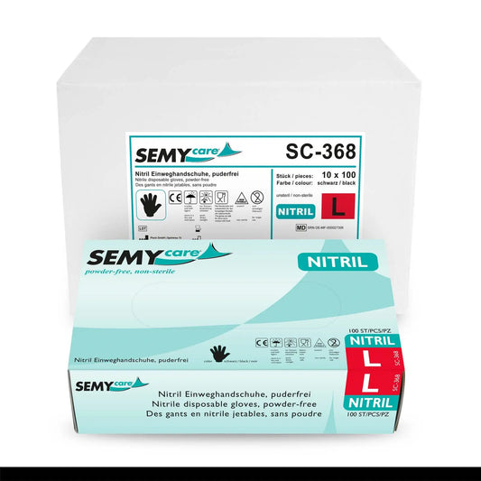 SemyCare Nitril-Einweghandschuhe schwarz, puderfrei, 10 x 100 Stück