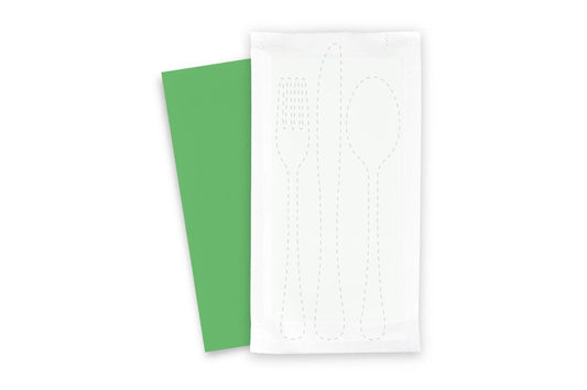 SemyTop Bestecktasche 24 x 12,5 cm, weiß, inklusive 2-lagige grüne Serviette 38 x 38 cm
