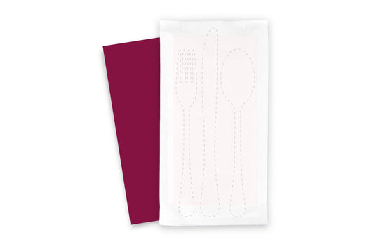 SemyTop Bestecktasche 24 x 12,5 cm, weiß, inklusive 2-lagige Serviette 38 x 38 cm in bordeaux