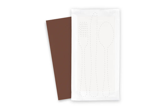 SemyTop Bestecktasche 24 x 12,5 cm, weiß, inklusive 2-lagige brauner Serviette 38 x 38 cm