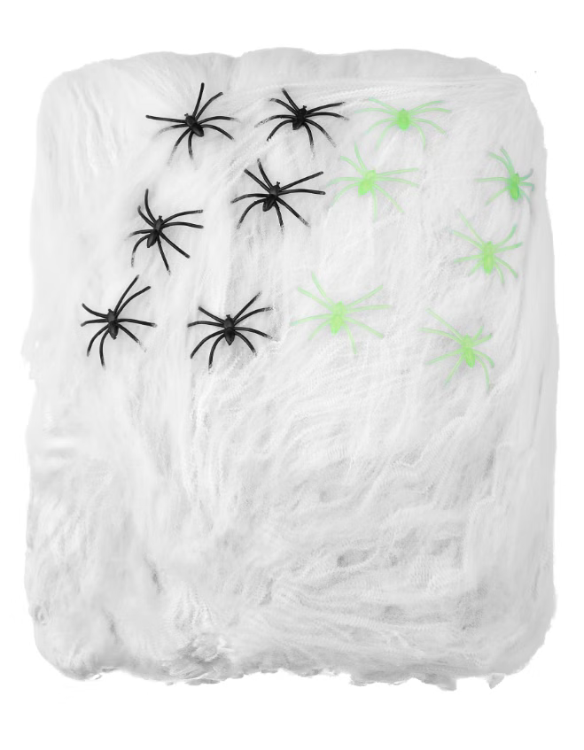 Riesen-Spinnennetz mit Spinnen | Halloween-Deko | Weiß – 150 m² / 500 g