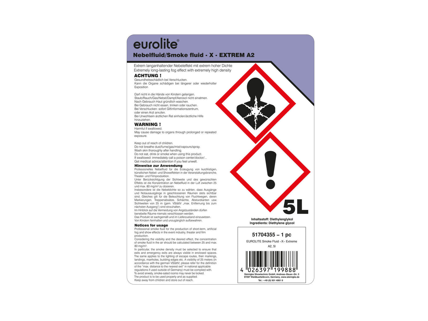 EUROLITE SMOKE FLUID -X- Extrem A2, 5l, Nebelfluid