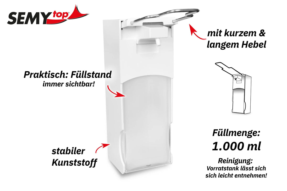 SemyTop Armhebel-Dosierspender 1000ml, Seifenspender, Spenderflasche & Verschlußplatte
