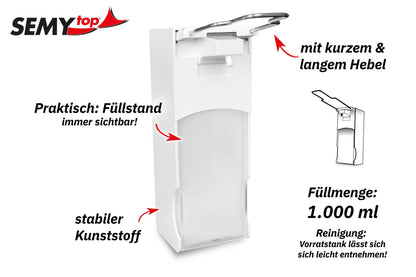 SemyTop Armhebel-Dosierspender 1000ml, Seifenspender, Spenderflasche & Verschlußplatte