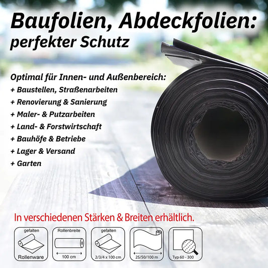 Sobsy LDPE-Regenerat Baufolie, 4 x 50 m, transluzent, Typ 60, 1 Rolle