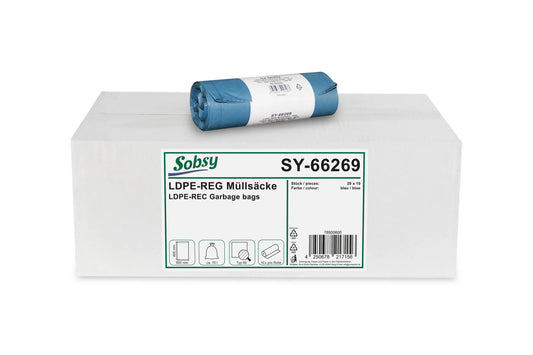 Sobsy LDPE-Regenerat Müllsäcke, blau, Typ 60, 70 l, 600 x 800 mm, 200 Stück