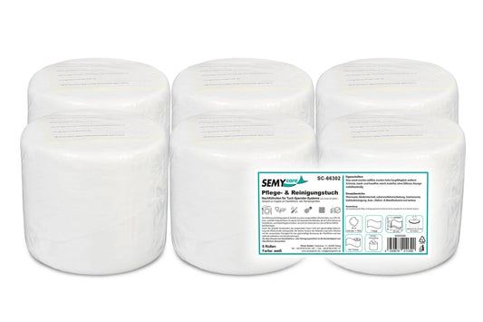 SemyCare Pflege- und Reinigungstuchrolle 24 x 23 cm, 100 Blatt, weiß, Nachfüllpack, 6 Rollen