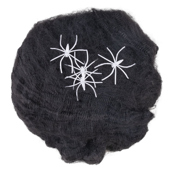 Spinnennetz Deko schwarz | 60 g | mit 4 weißen Spinnen