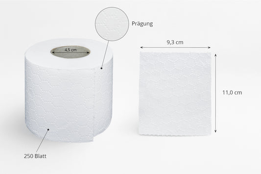 SemyTop Toilettenpapier 3-lagig, 250 Blatt, Zellstoff weiß, 8 x 8 Rollen