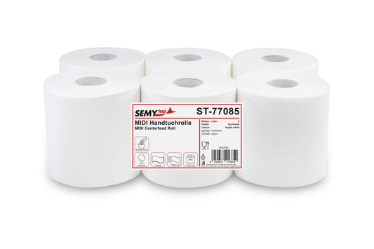 SemyTop Handtuchrolle MIDI 19,6 cm, 2-lagig, Zellstoff weiß, Ø 19,5 cm, 6 Rollen