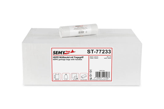 SemyTop HDPE Müllbeutel, mit Tragegriff, weiß, 35 l, 650 x 700 mm,900 Stück
