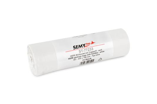 SemyTop HDPE Müllbeutel, mit Tragegriff, weiß, 35 l, 650 x 700 mm,900 Stück
