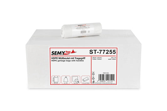 SemyTop HDPE Müllbeutel, mit Tragegriff, weiß, 60 l, 650 x 1.000 mm, 600 Stück