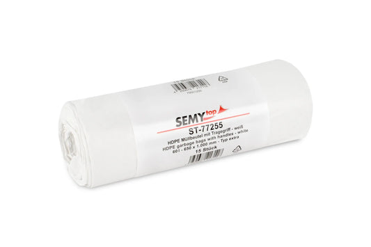 SemyTop HDPE Müllbeutel, mit Tragegriff, weiß, 60 l, 650 x 1.000 mm, 600 Stück