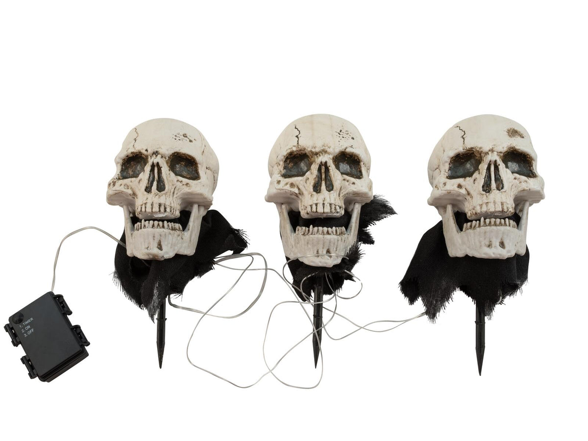 Europalms Halloween Totenköpfe mit Erdspieß, 3er-Set, 29cm