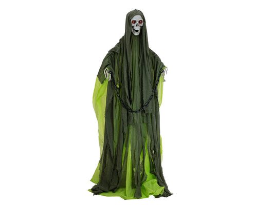 Europalms Halloween Figur Skelett mit grünem Umhang, animiert, 170cm