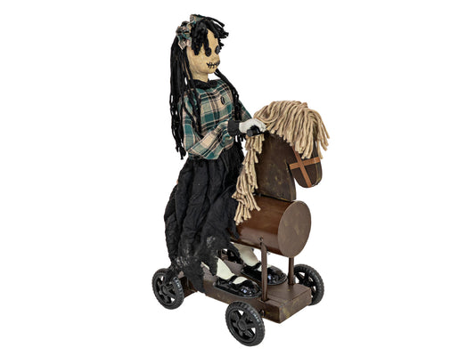 Europalms Halloween Figur Mädchen auf Pony, animiert, 90cm