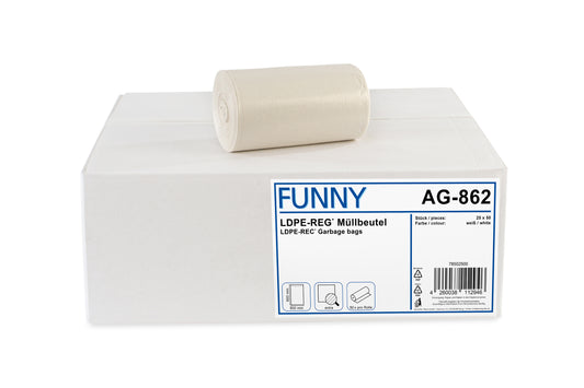 Funny LDPE-Regenerat Müllbeutel, weiß extra, ca. 30 l, 500 x 600 mm, 1.250 Stück