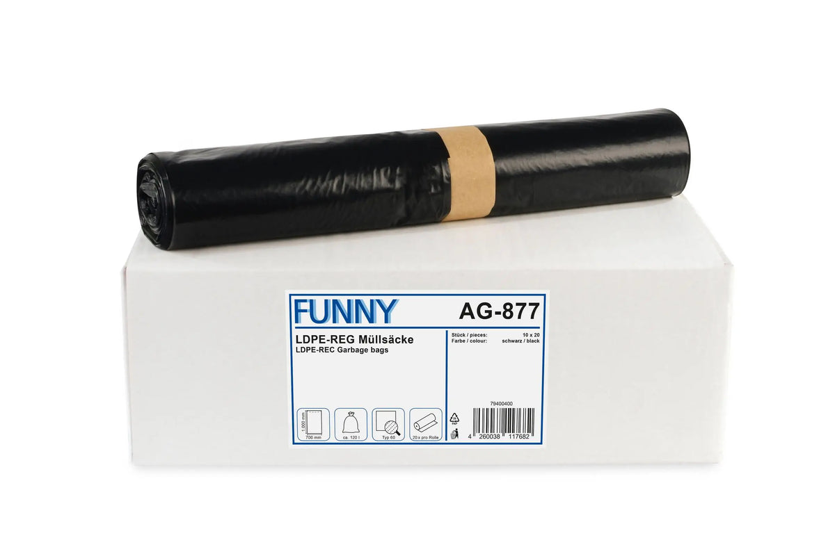 Funny LDPE-Regenerat Müllsäcke, schwarz, Typ 60, 120 l, 700 x 1.000 mm, 200 Stück