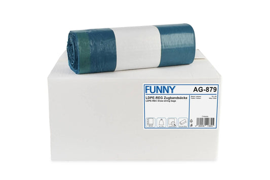 Funny LDPE-Regenerat Zugbandsäcke, blau, Typ 60 extra, 120 l, 700 x 1.000+50 mm, 250 Stück