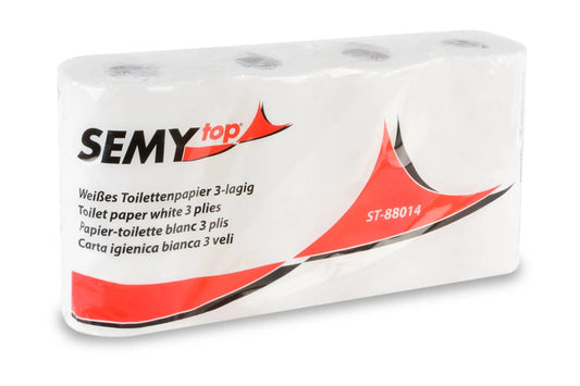 SemyTop Toilettenpapier 3-lagig, 250 Blatt, Zellstoff hochweiß, 7 x 8 Rollen