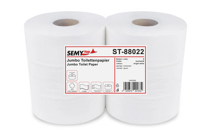 SemyTop Jumbo-Toilettenpapier, 2-lagig, Zellstoff hochweiß, Ø 25 cm, 6 Rollen