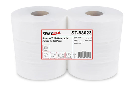 SemyTop Jumbo-Toilettenpapier, 2-lagig, Zellstoff weiß, Ø 28 cm, 6 Rollen