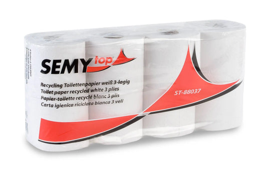 SemyTop Toilettenpapier 3-lagig, 250 Blatt, Recycling weiß, 7 x 8 Rollen