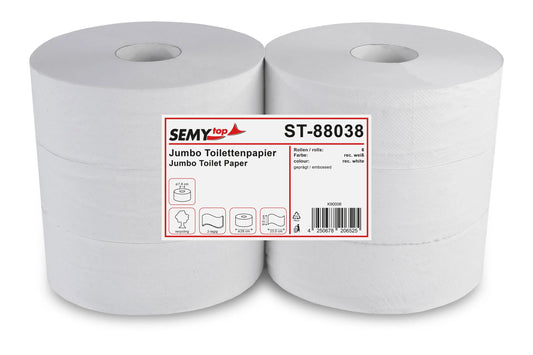 SemyTop Jumbo-Toilettenpapier, 2-lagig, recycling weiß, Ø 28 cm, 6 Rollen