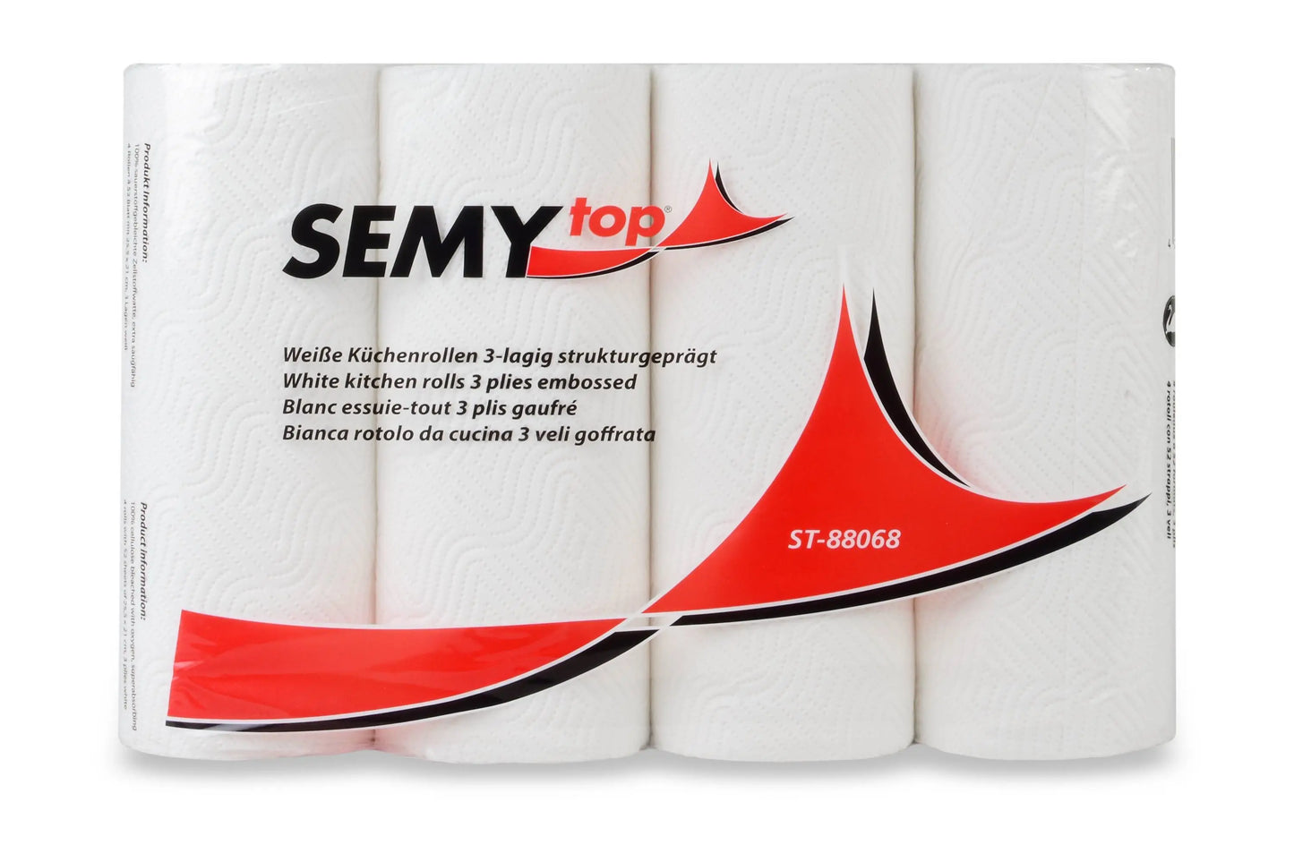 SemyTop Küchenrolle 3-lagig, 52 Blatt, Zellstoff weiß, 12 x 4 Rollen