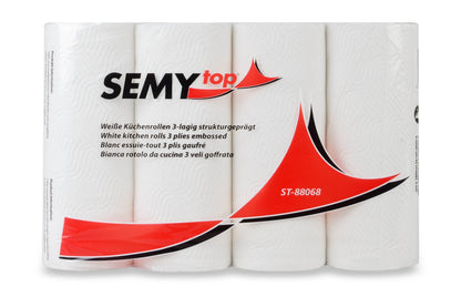 SemyTop Küchenrolle 3-lagig, 52 Blatt, Zellstoff weiß, 12 x 4 Rollen