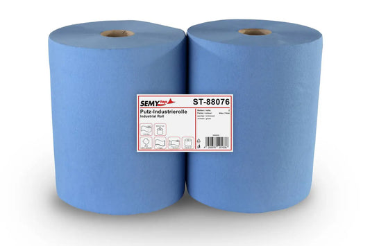 SemyTop Industrierolle 37 cm, 2-lagig, blau, Zellstoff, 1000 Blatt, 2 Rollen