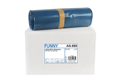 Funny LDPE-Regenerat Müllsäcke, blau, Typ 100 extra, 70 l, 575 x 1.000 mm, 200 Stück