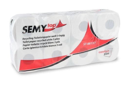 SemyTop Toilettenpapier 3-lagig, 250 Blatt, Recycling weiß, 9 x 8 Rollen