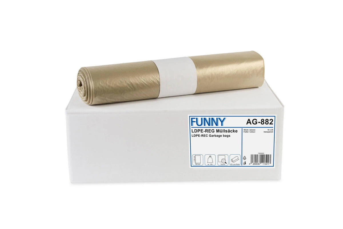 Funny LDPE-Regenerat Müllsäcke, transparent, Typ 60, 120 l, 700 x 1.100 mm, 250 Stück
