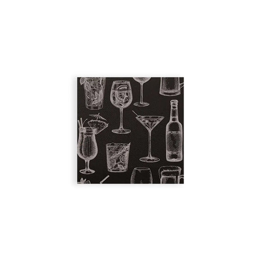 SemyTop Motivservietten "Cocktail schwarz", 20 x 20 cm, 2-lagig, 1/4-Falz, 32 x 100 Stück